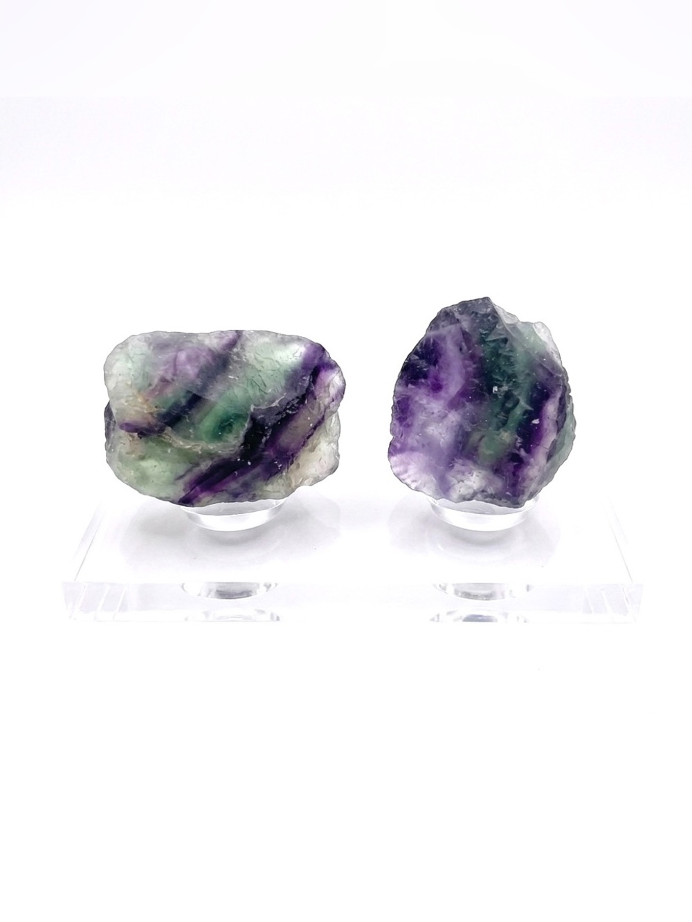 New Purple Green Striped Natural Raw Crystal Fluorite 2 Piece 23.5g 117.5